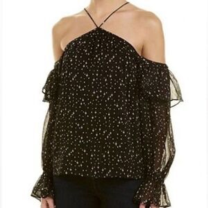 1.State Halter Neck Cold Shoulder Black White Stars Size XS